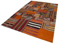 Kırk Yama Turuncu Patchwork Pamuk Yün El Dokuma Halısı 202x300 Agacan