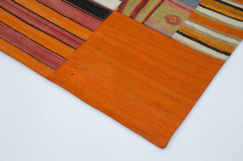 Kırk Yama Turuncu Patchwork Pamuk Yün El Dokuma Halısı 202x300 Agacan