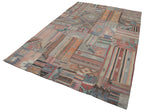 Kırk Yama Kahverengi Patchwork Pamuk Yün El Dokuma Halısı 202x301 Agacan