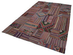 Kırk Yama Mor Patchwork Pamuk Yün El Dokuma Halısı 202x300 Agacan