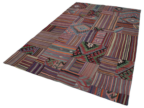Kırk Yama Mor Patchwork Pamuk Yün El Dokuma Halısı 202x300 Agacan