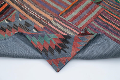 Kırk Yama Mor Patchwork Pamuk Yün El Dokuma Halısı 202x300 Agacan