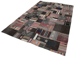 Kırk Yama Kahverengi Patchwork Pamuk Yün El Dokuma Halısı 200x303 Agacan