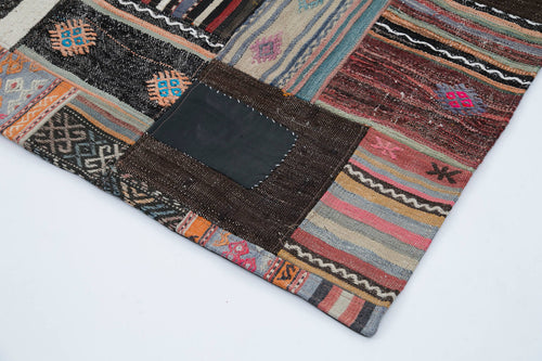 Kırk Yama Kahverengi Patchwork Pamuk Yün El Dokuma Halısı 200x303 Agacan