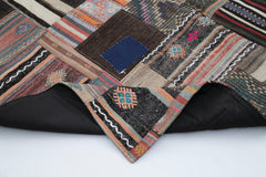 Kırk Yama Kahverengi Patchwork Pamuk Yün El Dokuma Halısı 200x303 Agacan