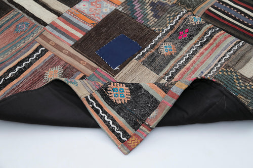 Kırk Yama Kahverengi Patchwork Pamuk Yün El Dokuma Halısı 200x303 Agacan