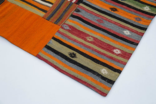 Kırk Yama Turuncu Patchwork Pamuk Yün El Dokuma Halısı 203x300 Agacan
