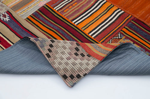 Kırk Yama Turuncu Patchwork Pamuk Yün El Dokuma Halısı 202x300 Agacan