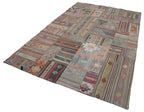 Kırk Yama Kahverengi Patchwork Pamuk Yün El Dokuma Halısı 201x302 Agacan