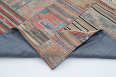 Kırk Yama Kahverengi Patchwork Pamuk Yün El Dokuma Halısı 201x302 Agacan