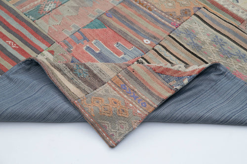 Kırk Yama Kahverengi Patchwork Pamuk Yün El Dokuma Halısı 201x302 Agacan