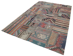 Kırk Yama Bej Patchwork Pamuk Yün El Dokuma Halısı 201x301 Agacan