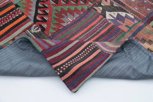 Kırk Yama Mor Patchwork Pamuk Yün El Dokuma Halısı 202x302 Agacan