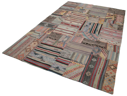 Kırk Yama Kahverengi Patchwork Pamuk Yün El Dokuma Halısı 202x302 Agacan