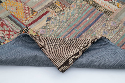 Kırk Yama Kahverengi Patchwork Pamuk Yün El Dokuma Halısı 202x302 Agacan