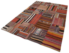 Kırk Yama Kırmızı Patchwork Pamuk Yün El Dokuma Halısı 202x301 Agacan