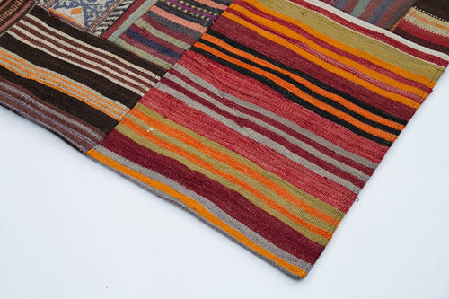 Kırk Yama Kırmızı Patchwork Pamuk Yün El Dokuma Halısı 202x301 Agacan