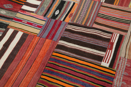Kırk Yama Kırmızı Patchwork Pamuk Yün El Dokuma Halısı 202x301 Agacan