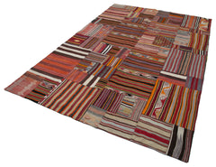 Kırk Yama Kırmızı Patchwork Pamuk Yün El Dokuma Halısı 201x301 Agacan