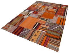 Kırk Yama Turuncu Patchwork Pamuk Yün El Dokuma Halısı 201x300 Agacan