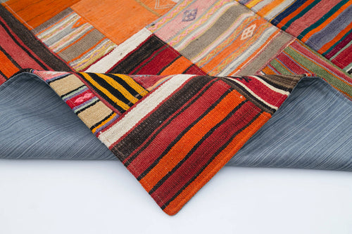 Kırk Yama Turuncu Patchwork Pamuk Yün El Dokuma Halısı 201x300 Agacan