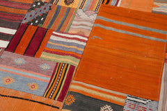 Kırk Yama Turuncu Patchwork Pamuk Yün El Dokuma Halısı 201x300 Agacan