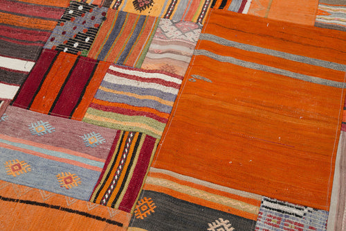 Kırk Yama Turuncu Patchwork Pamuk Yün El Dokuma Halısı 201x300 Agacan