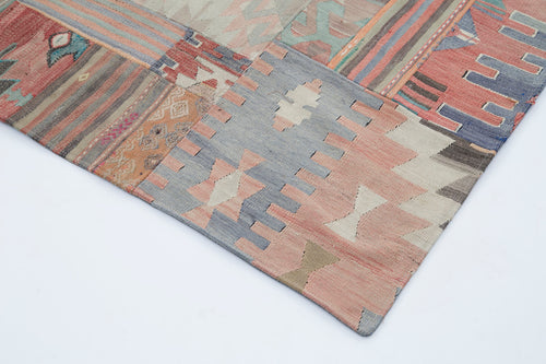 Kırk Yama Bej Patchwork Pamuk Yün El Dokuma Halısı 201x302 Agacan
