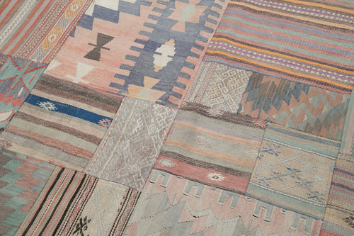 Kırk Yama Bej Patchwork Pamuk Yün El Dokuma Halısı 201x302 Agacan