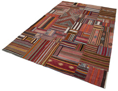 Kırk Yama Pembe Patchwork Pamuk Yün El Dokuma Halısı 202x300 Agacan