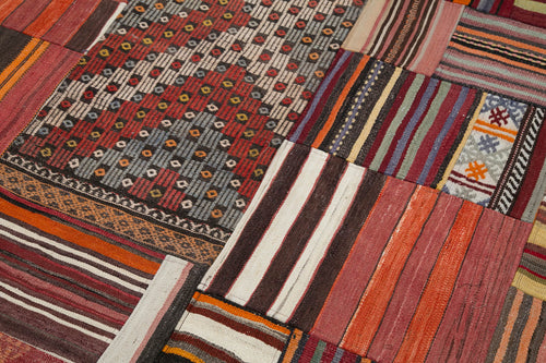 Kırk Yama Pembe Patchwork Pamuk Yün El Dokuma Halısı 202x300 Agacan