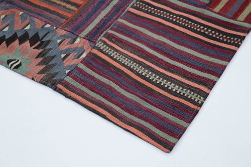 Kırk Yama Mor Patchwork Pamuk Yün El Dokuma Halısı 202x300 Agacan