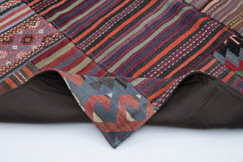 Kırk Yama Mor Patchwork Pamuk Yün El Dokuma Halısı 202x300 Agacan
