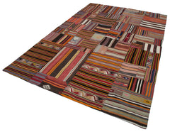Kırk Yama Turuncu Patchwork Pamuk Yün El Dokuma Halısı 201x300 Agacan