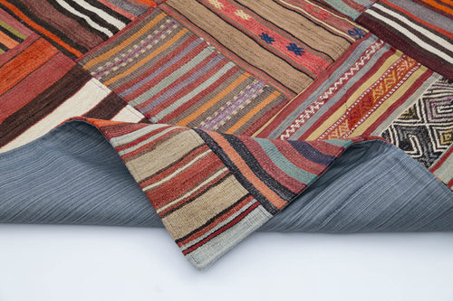 Kırk Yama Turuncu Patchwork Pamuk Yün El Dokuma Halısı 201x300 Agacan