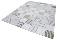 Kırk Yama Beyaz Patchwork Pamuk Yün El Dokuma Halısı 245x304 Agacan