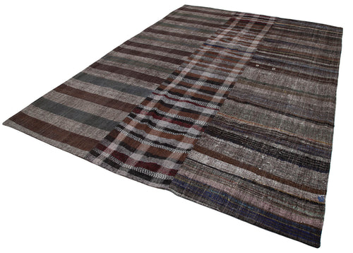 Kırk Yama Kahverengi Patchwork Pamuk Yün El Dokuma Halısı 256x356 Agacan