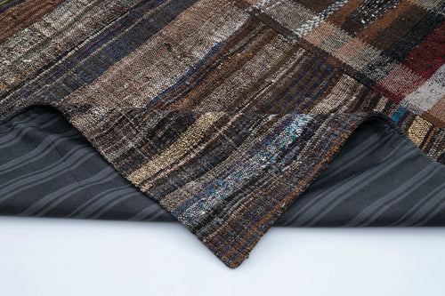 Kırk Yama Kahverengi Patchwork Pamuk Yün El Dokuma Halısı 256x356 Agacan