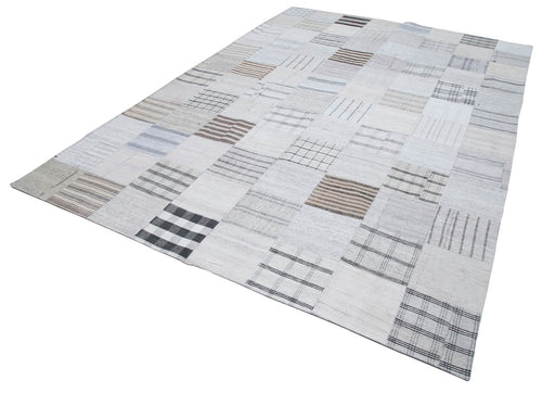 Kırk Yama Beyaz Patchwork Pamuk Yün El Dokuma Halısı 248x349 Agacan