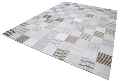Kırk Yama Beyaz Patchwork Pamuk Yün El Dokuma Halısı 302x400 Agacan