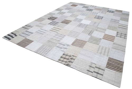 Kırk Yama Beyaz Patchwork Pamuk Yün El Dokuma Halısı 302x400 Agacan