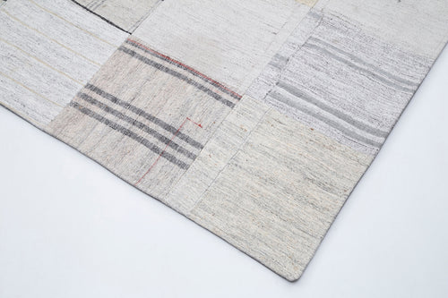 Kırk Yama Bej Patchwork Pamuk Yün El Dokuma Halısı 301x406 Agacan