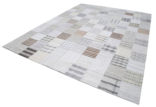 Kırk Yama Bej Patchwork Pamuk Yün El Dokuma Halısı 302x400 Agacan