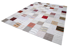 Kırk Yama Beyaz Patchwork Pamuk Yün El Dokuma Halısı 302x398 Agacan