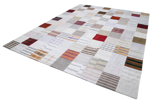 Kırk Yama Beyaz Patchwork Pamuk Yün El Dokuma Halısı 302x398 Agacan