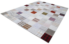Kırk Yama Gri Patchwork Pamuk Yün El Dokuma Halısı 303x400 Agacan