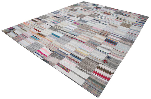 Kırk Yama Gri Patchwork Pamuk Yün El Dokuma Halısı 302x402 Agacan
