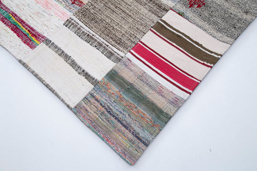 Kırk Yama Gri Patchwork Pamuk Yün El Dokuma Halısı 302x402 Agacan