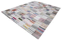 Kırk Yama Gri Patchwork Pamuk Yün El Dokuma Halısı 304x400 Agacan