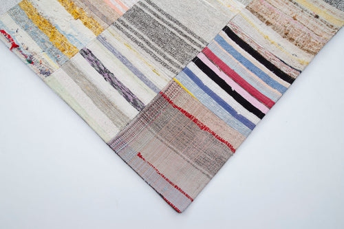 Kırk Yama Gri Patchwork Pamuk Yün El Dokuma Halısı 304x400 Agacan